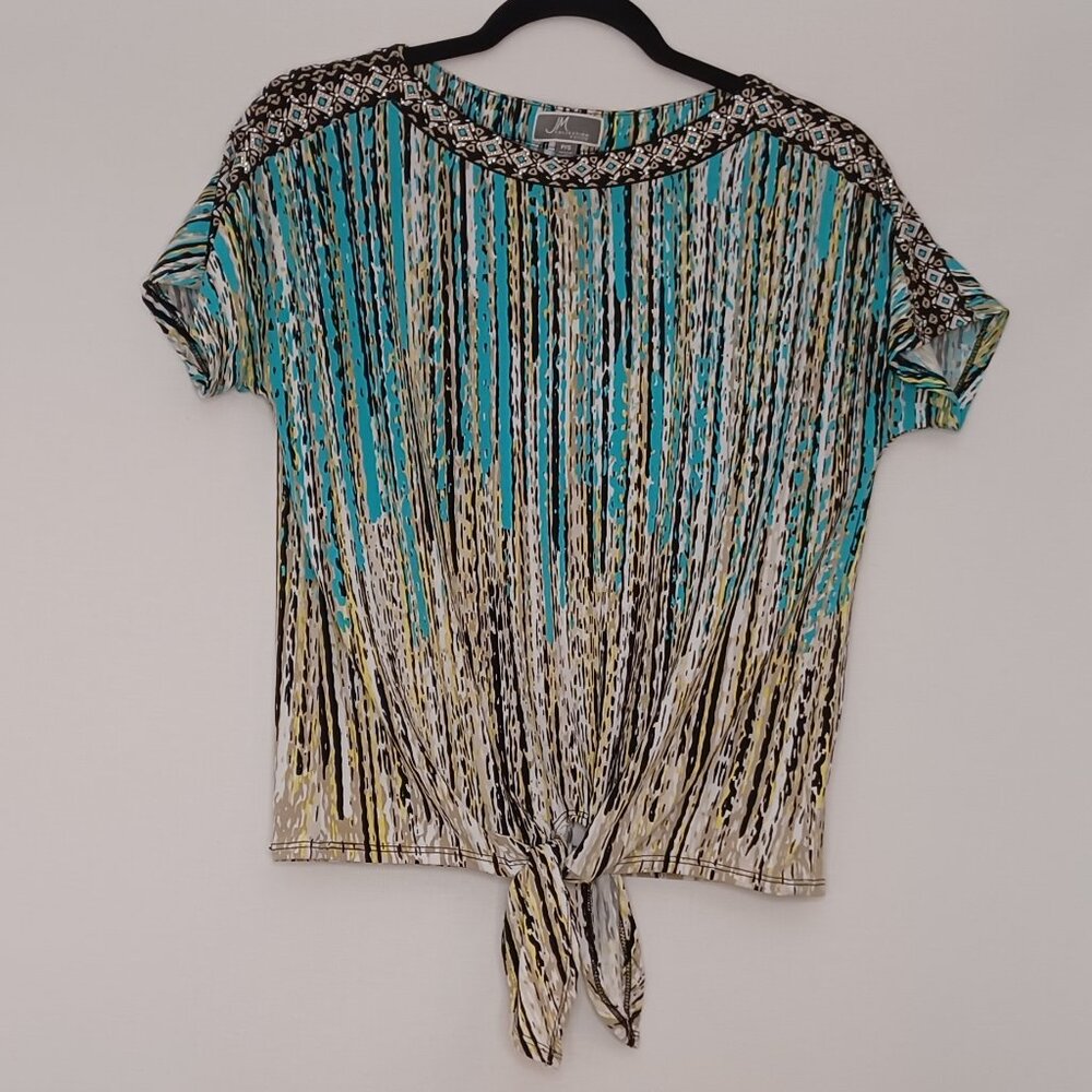 Women's JM Collection Front‎ Tie Tribal Turquoise Blue Blouse Size Petite Small